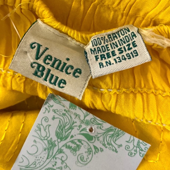 VENICE BLUE Bright Yellow Strapless Halter Dress with Floral & Embroidery, OS. - Picture 13 of 16